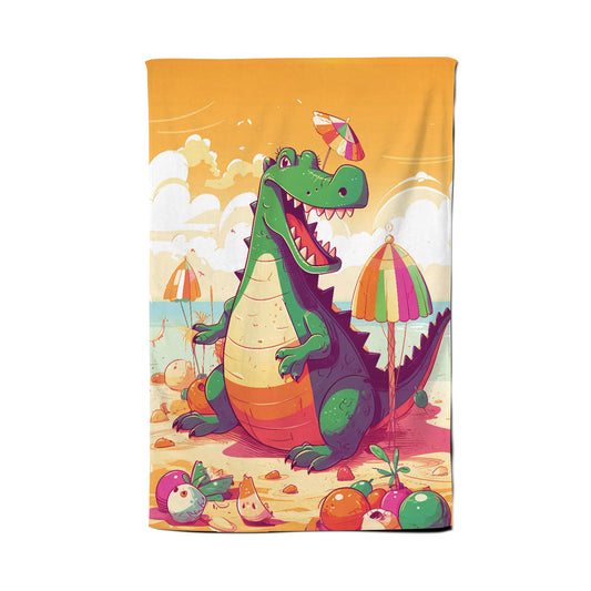 Crocodile On A Beach Holiday Tea Towel