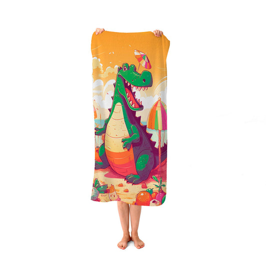 Crocodile On A Beach Holiday Beach Towel