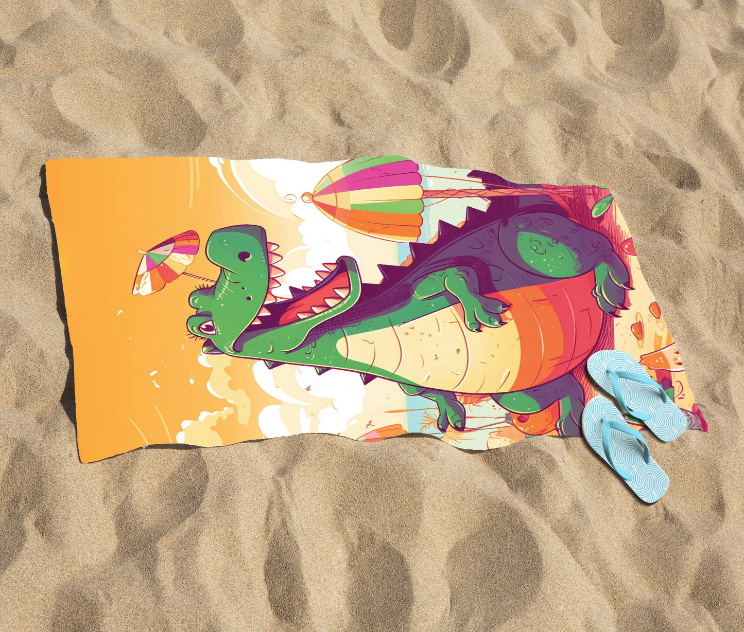Crocodile On A Beach Holiday Beach Towel