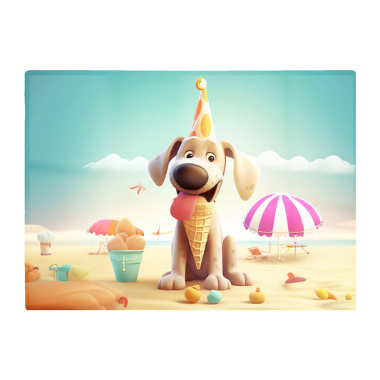 Dog On A Beach Holiday Glass Chopping Board