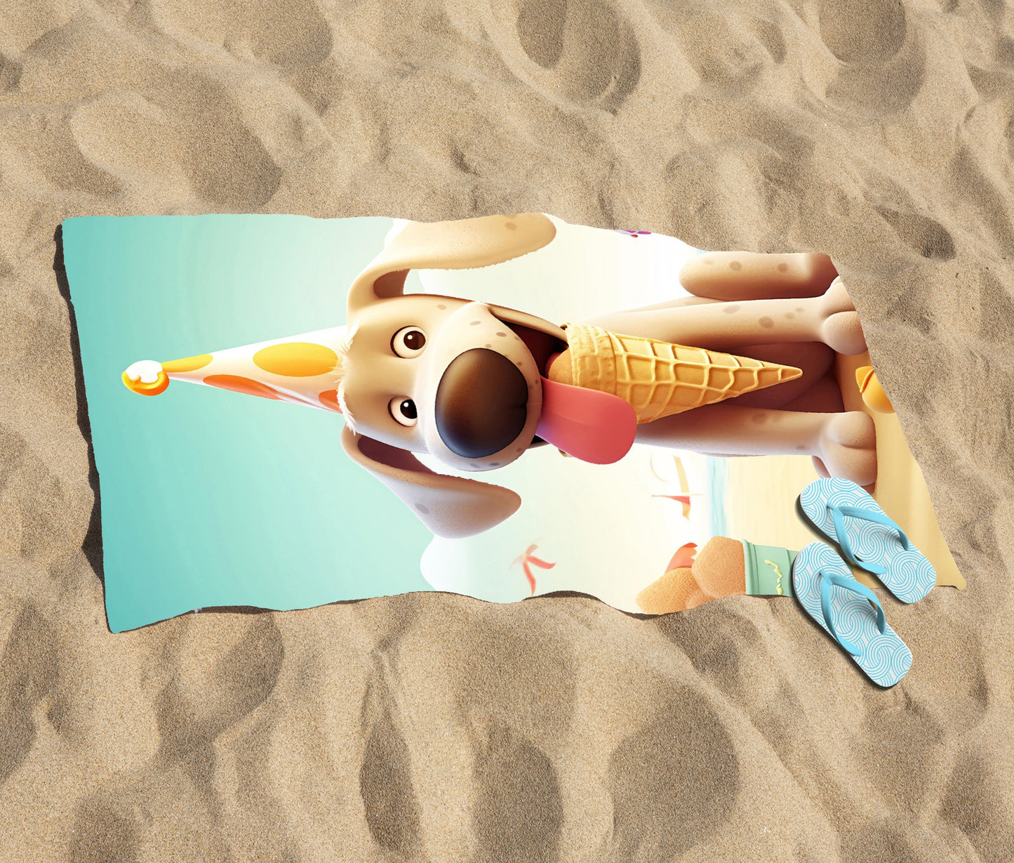 Dog On A Beach Holiday Beach Towel