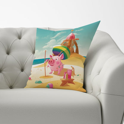 Piglet On A Beach Holiday Cushions