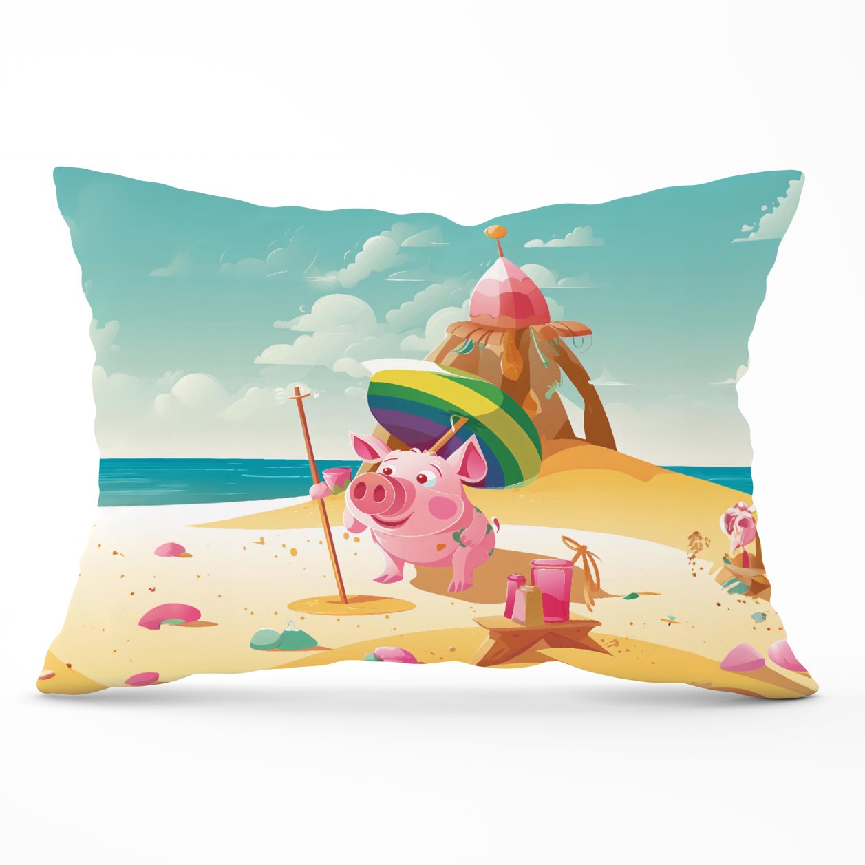 Piglet On A Beach Holiday Cushions