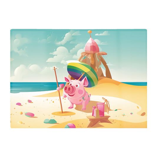 Piglet On A Beach Holiday Glass Chopping Board