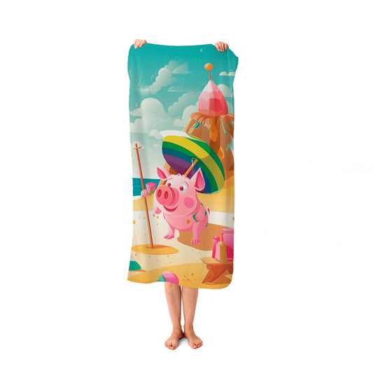 Piglet On A Beach Holiday Beach Towel