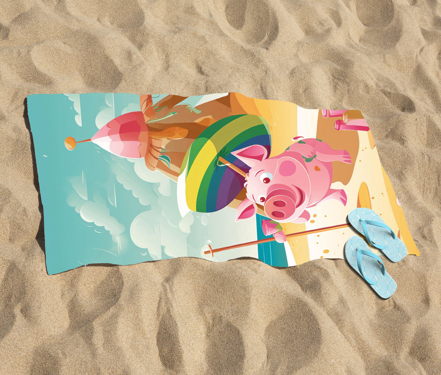 Piglet On A Beach Holiday Beach Towel