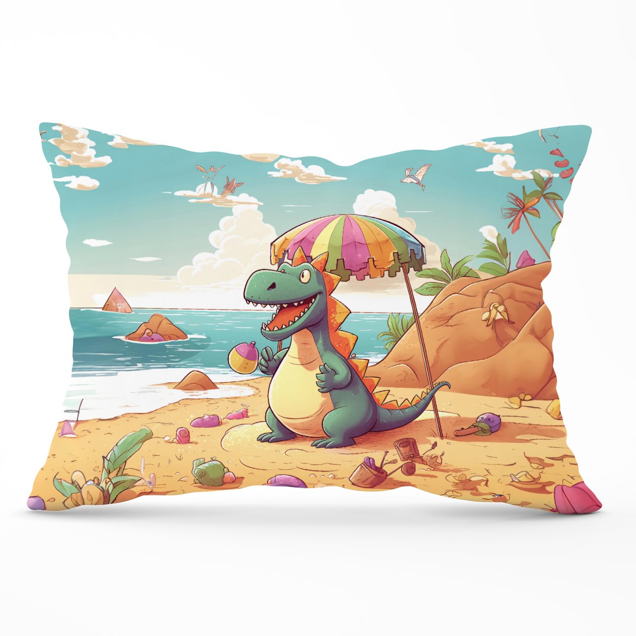 Dragon On A Beach Holiday Cushions