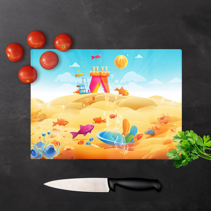 Fishes On A Beach Holiday Glass Chopping Board