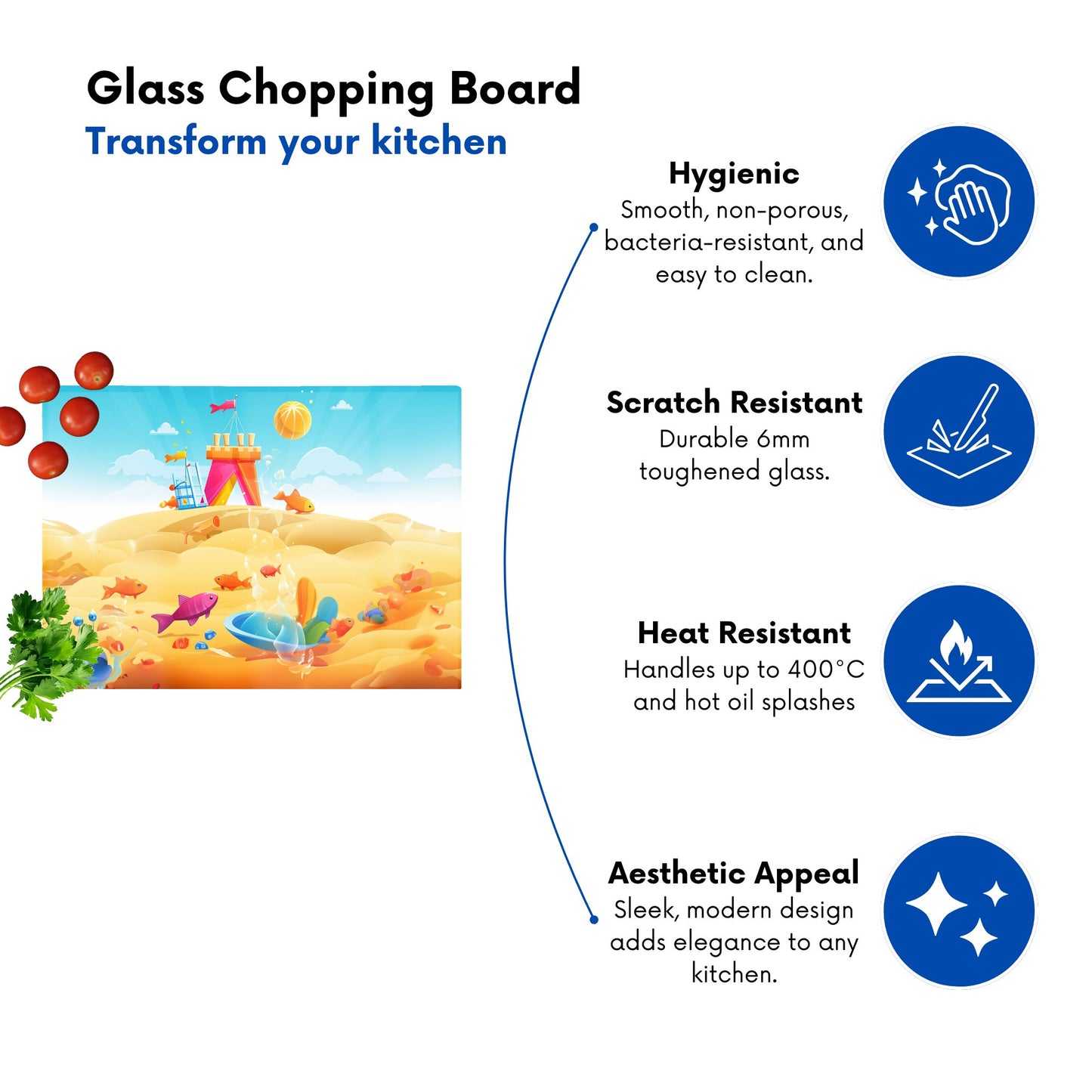 Fishes On A Beach Holiday Glass Chopping Board