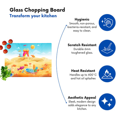 Fishes On A Beach Holiday Glass Chopping Board