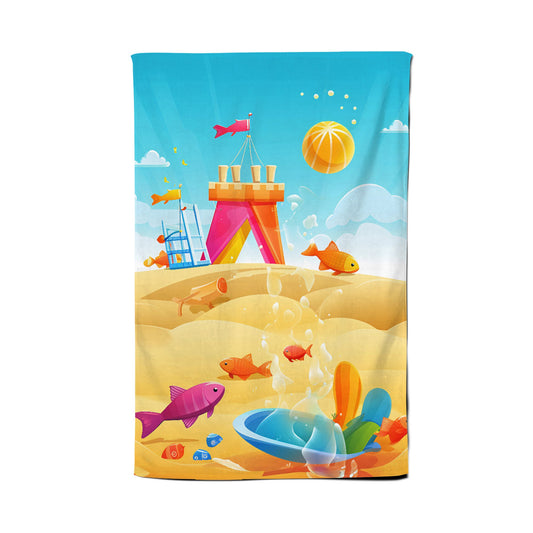 Fishes On A Beach Holiday Tea Towel