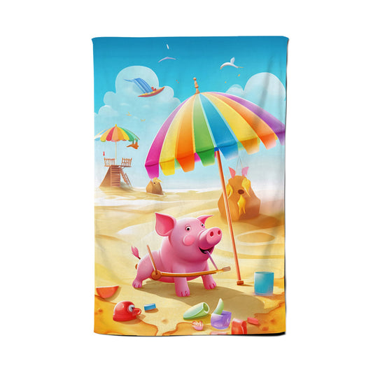 Pig On A Beach Holiday Tea Towel