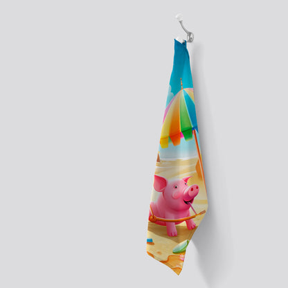 Pig On A Beach Holiday Tea Towel