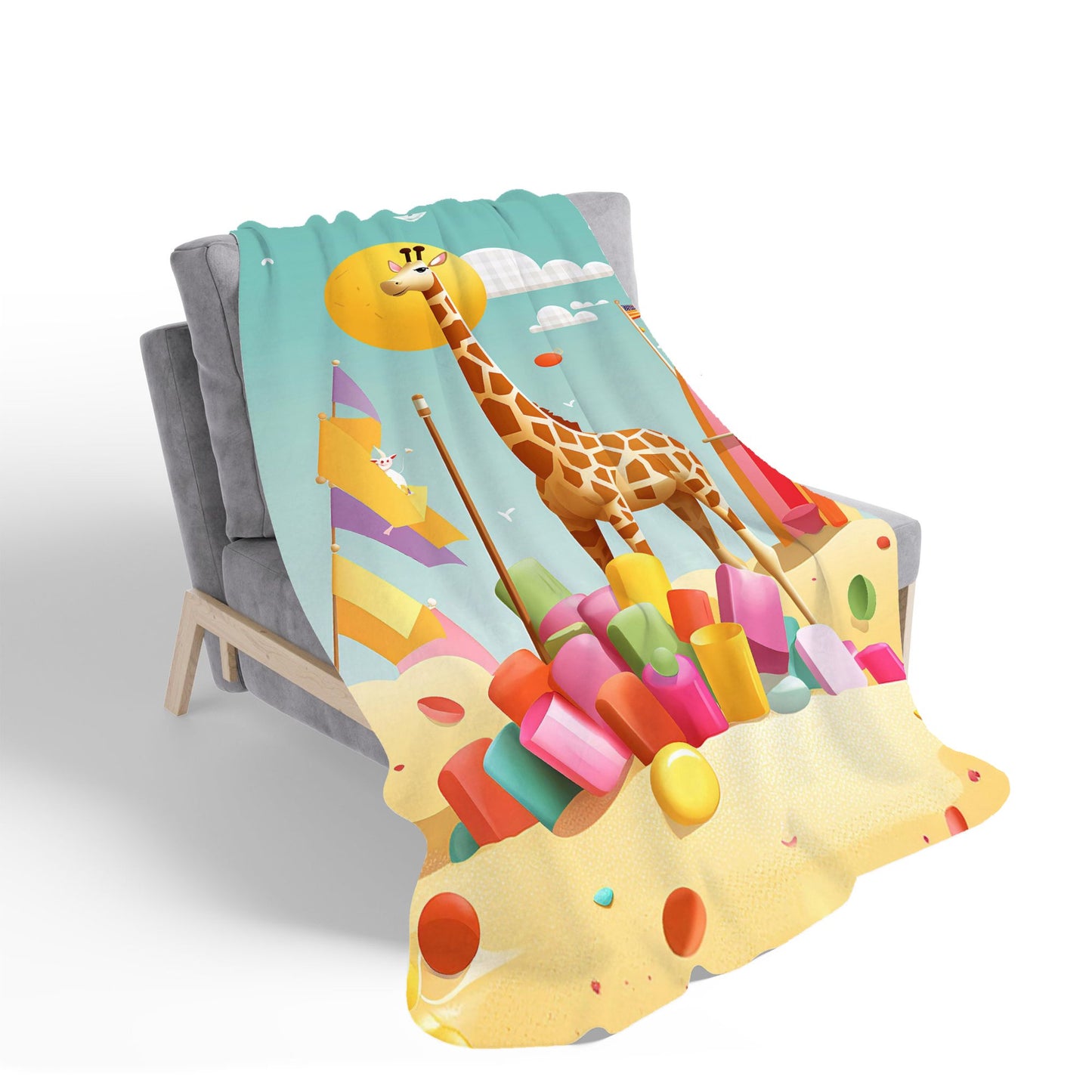 A Giraffe On A Beach Holiday Sherpa Blanket