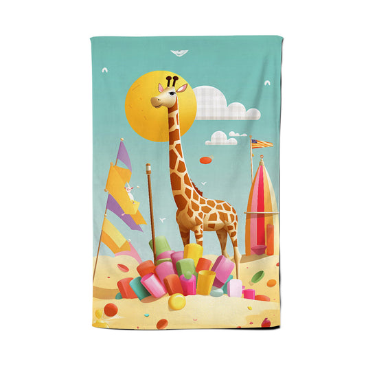 A Giraffe On A Beach Holiday Tea Towel