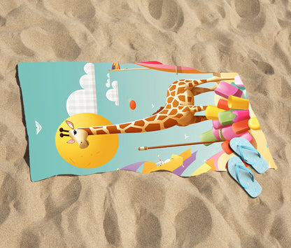 A Giraffe On A Beach Holiday Beach Towel