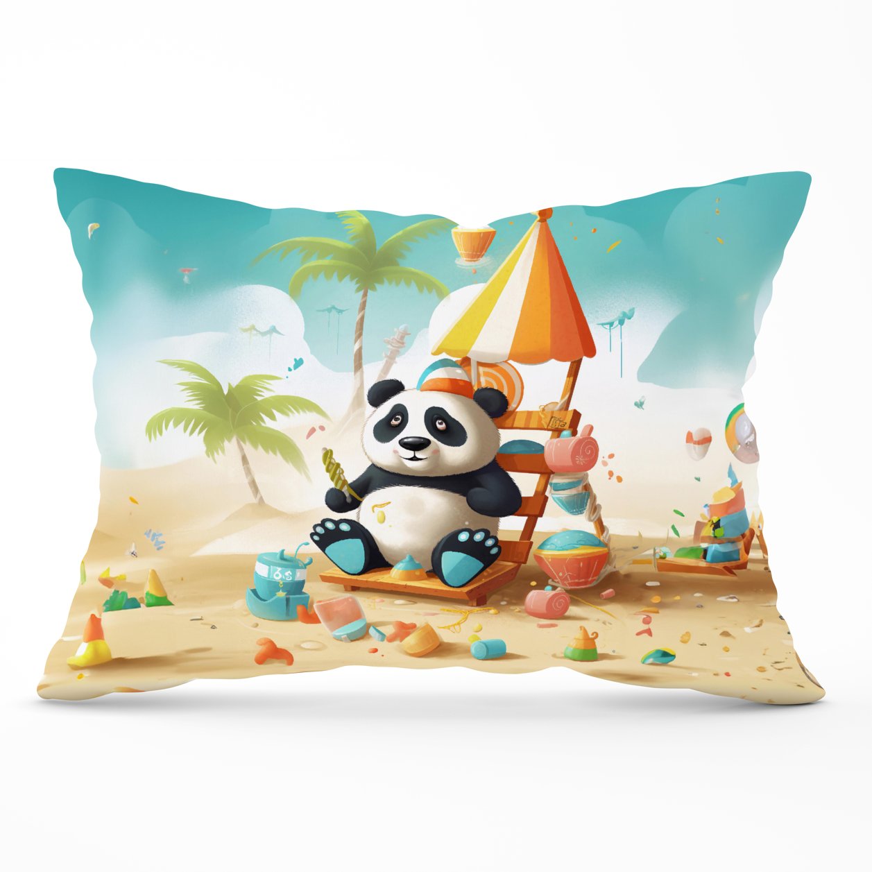 Happy Panda On A Beach Holiday Cushions