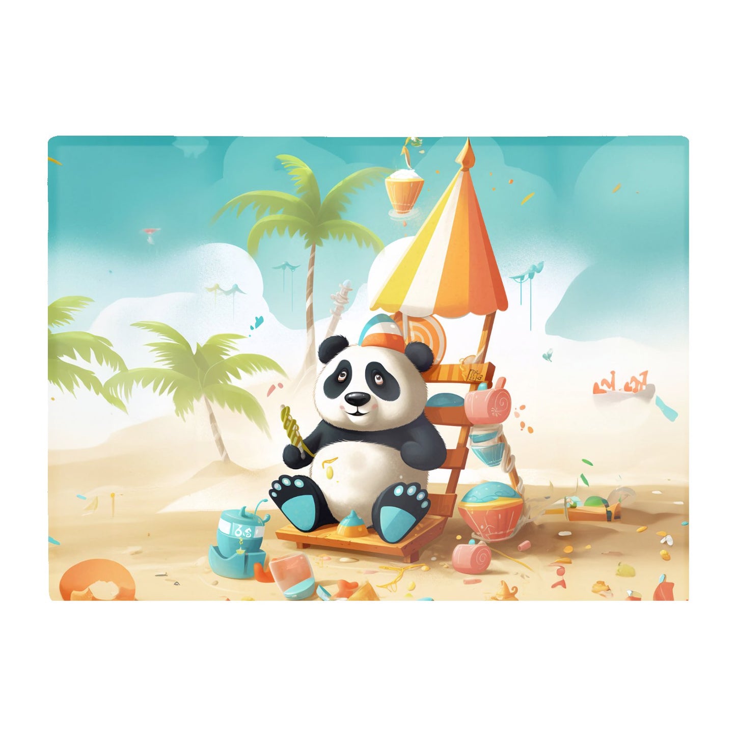 Happy Panda On A Beach Holiday Glass Chopping Board