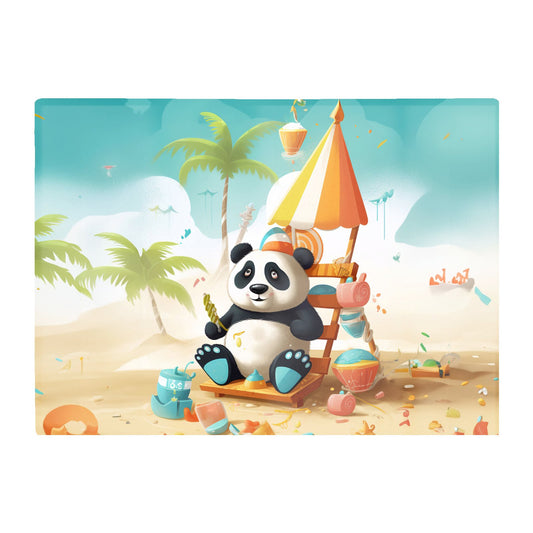 Happy Panda On A Beach Holiday Glass Chopping Board