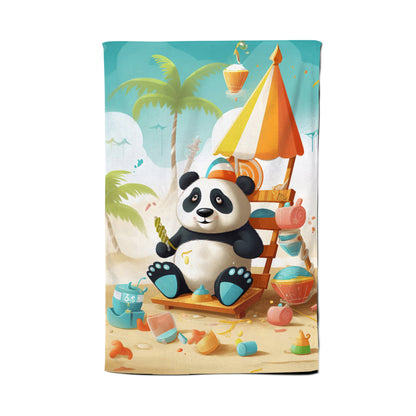 Happy Panda On A Beach Holiday Tea Towel