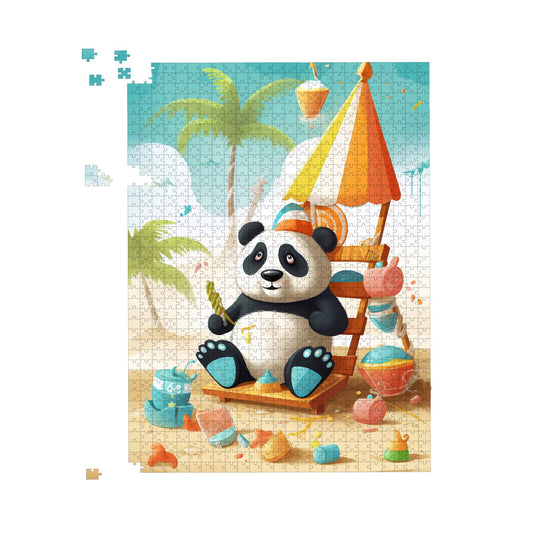 Happy Panda On A Beach Holiday Jigsaw Puzzle