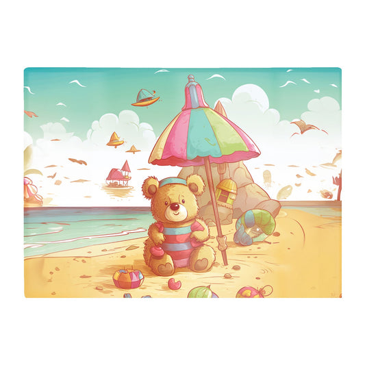 Lucky Teddy Bear On A Beach Holiday Glass Chopping Board