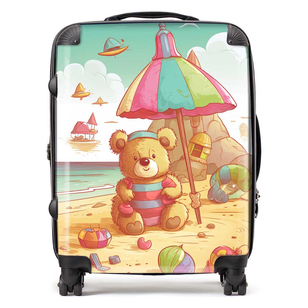 Lucky Teddy Bear On A Beach Holiday Suitcase