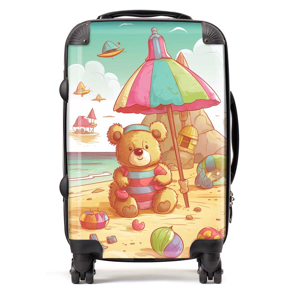 Lucky Teddy Bear On A Beach Holiday Suitcase