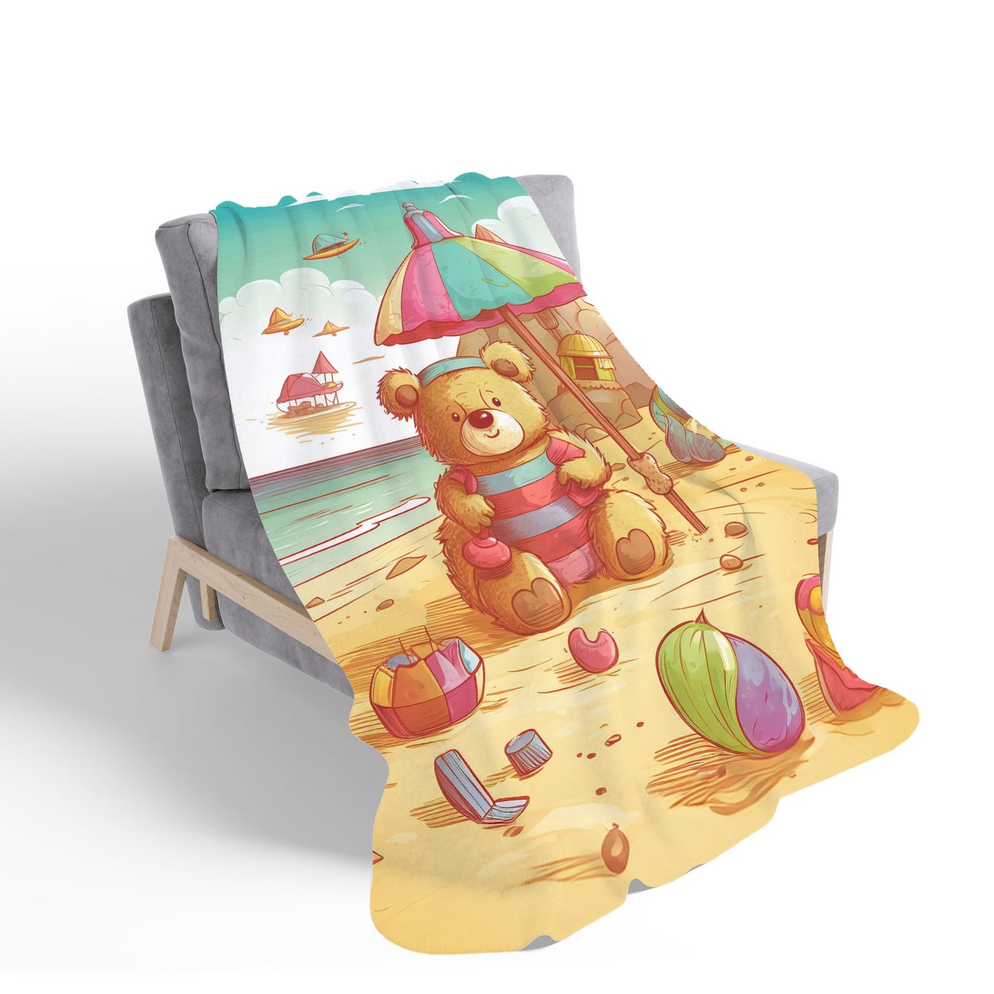 Lucky Teddy Bear On A Beach Holiday Sherpa Blanket