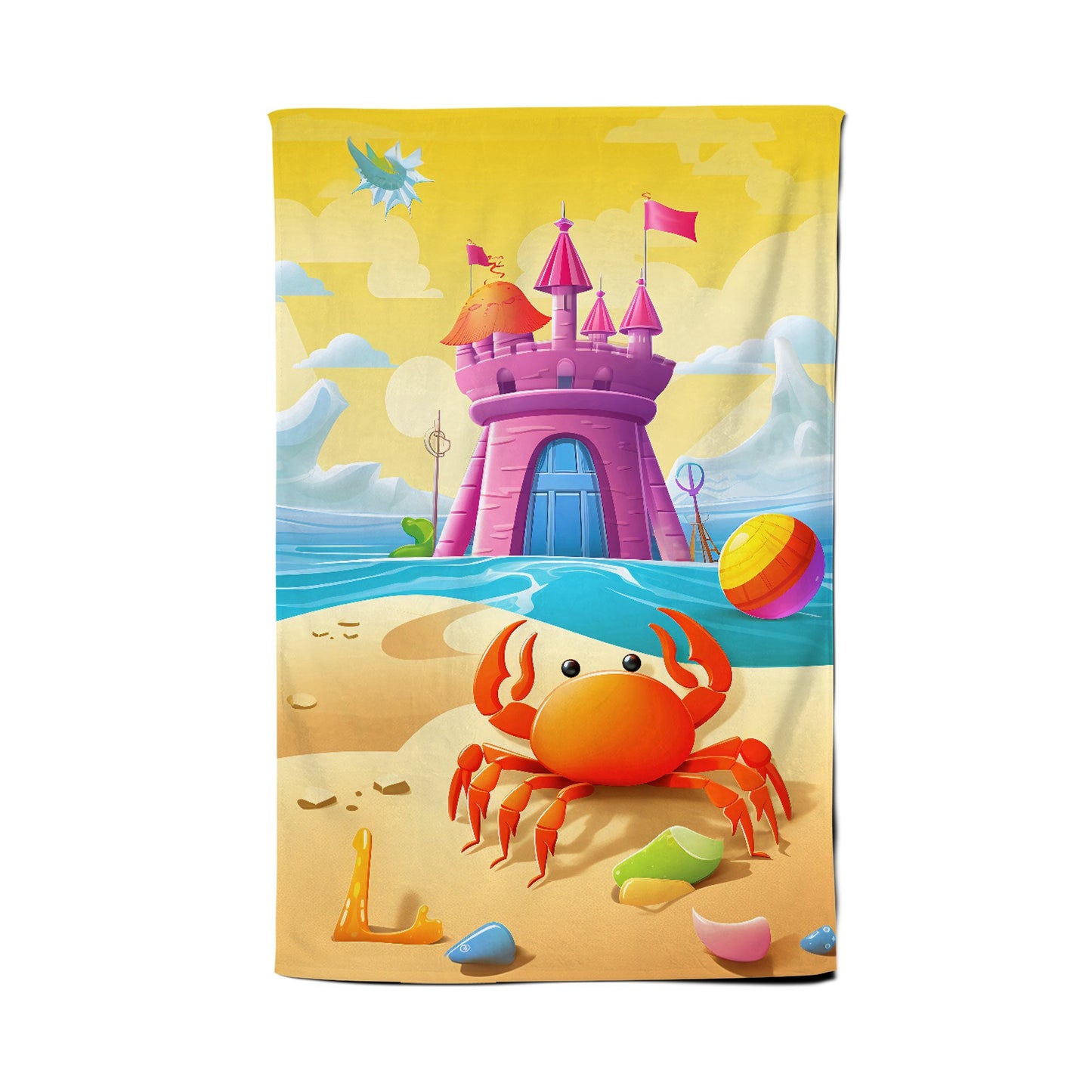 Orange Crab On A Beach Holiday Tea Towel