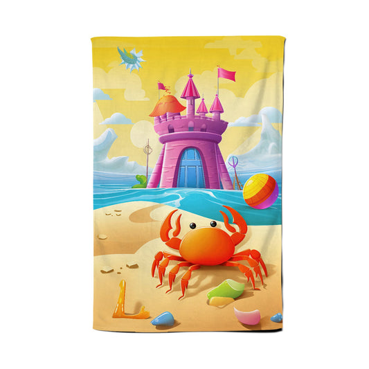 Orange Crab On A Beach Holiday Tea Towel