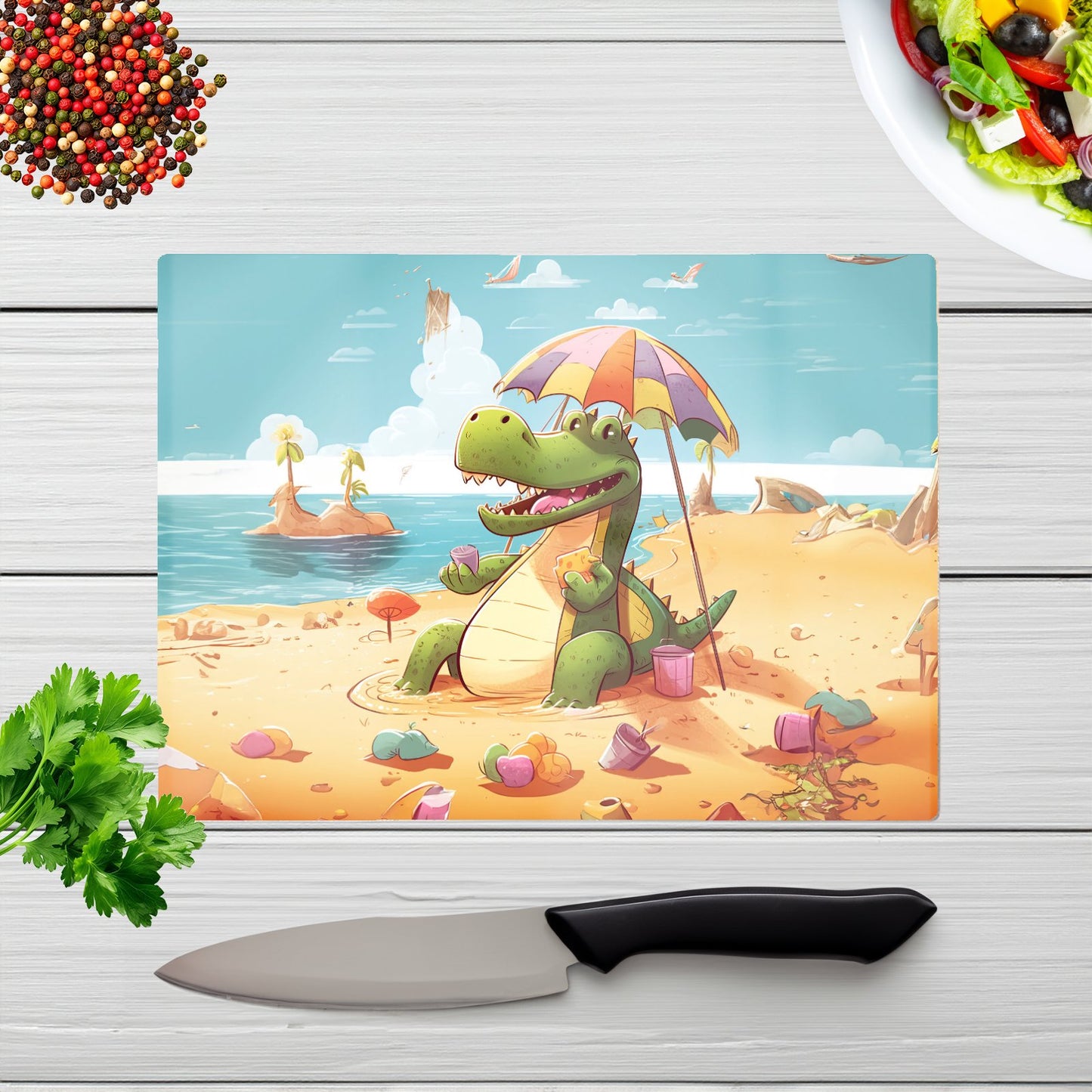 A Crocodile On A Beach Holiday Glass Chopping Board