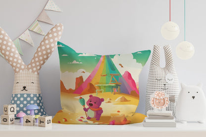 Purple Bear On A Beach Holiday Cushions