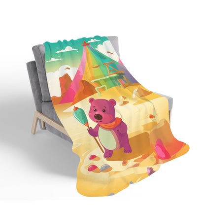 Purple Bear On A Beach Holiday Sherpa Blanket