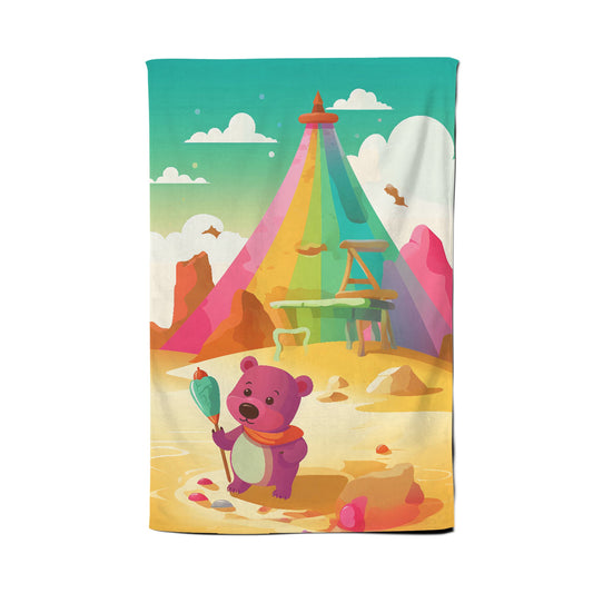 Purple Bear On A Beach Holiday Tea Towel