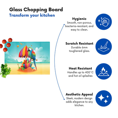 Parrot On A Beach Holiday Glass Chopping Board