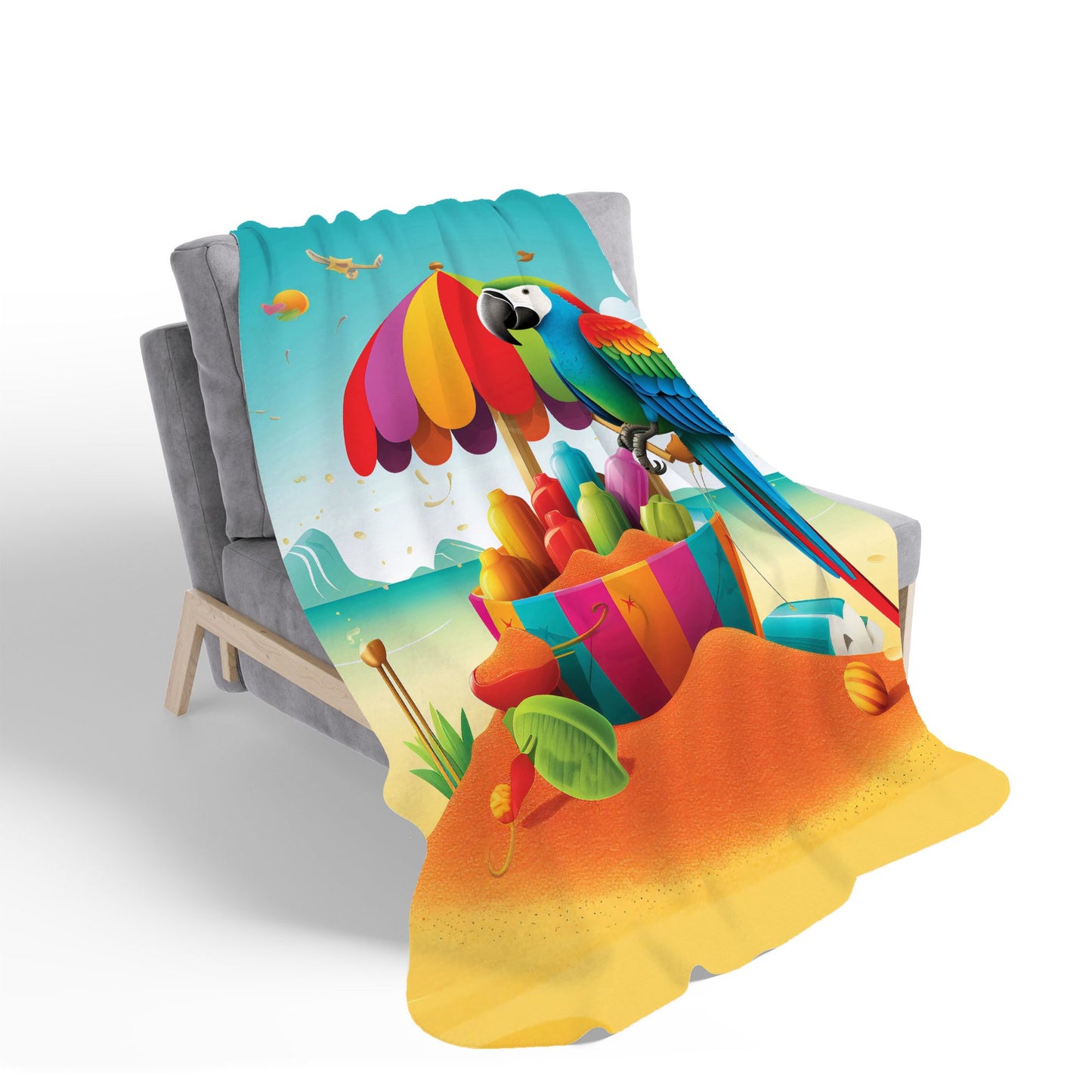 Parrot On A Beach Holiday Sherpa Blanket