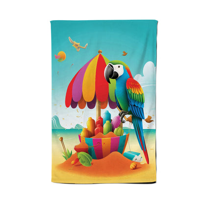 Parrot On A Beach Holiday Tea Towel