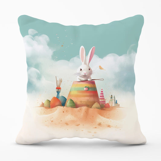 White Rabbit On A Beach Holiday Cushions
