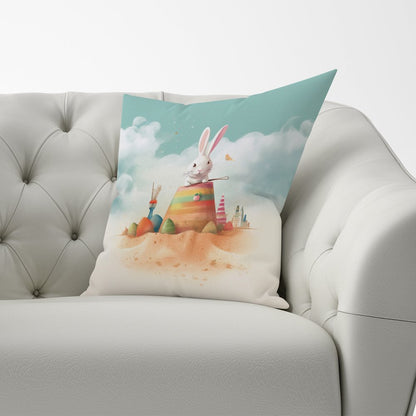 White Rabbit On A Beach Holiday Cushions