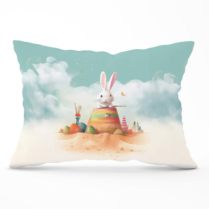 White Rabbit On A Beach Holiday Cushions