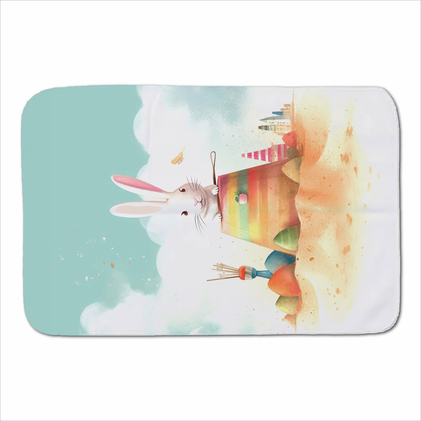 White Rabbit On A Beach Holiday Sherpa Blanket