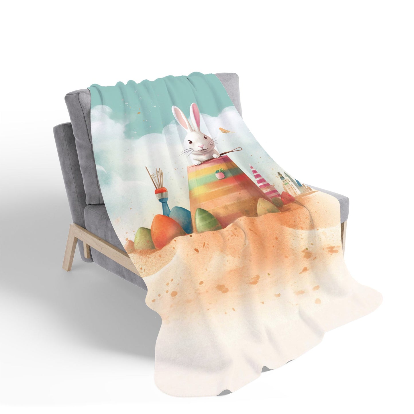 White Rabbit On A Beach Holiday Sherpa Blanket
