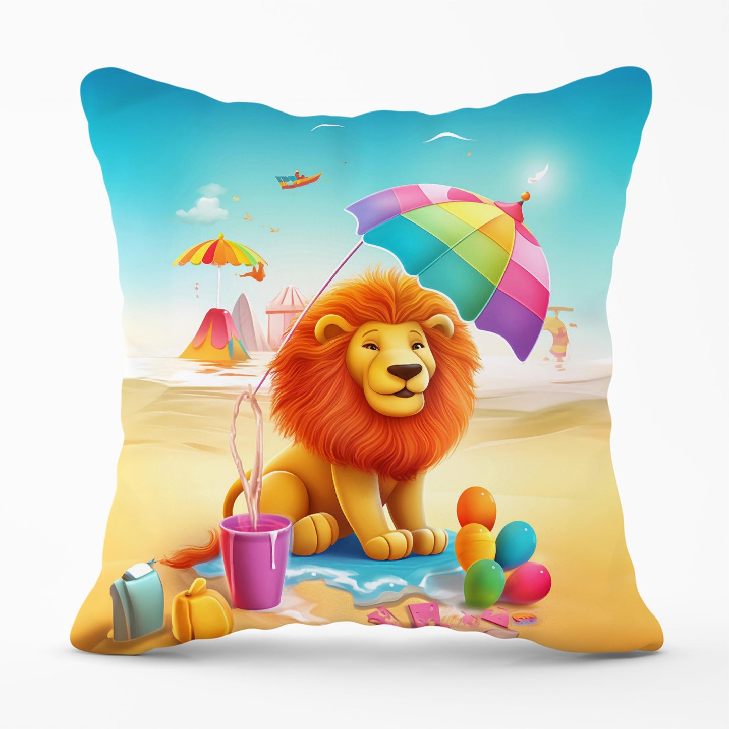 Lion On A Beach Holiday Cushions