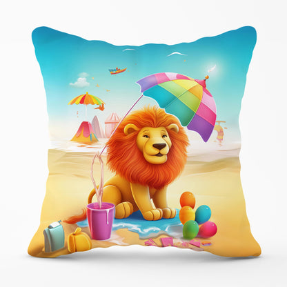 Lion On A Beach Holiday Cushions