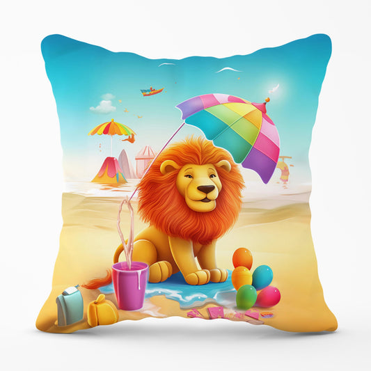 Lion On A Beach Holiday Cushions
