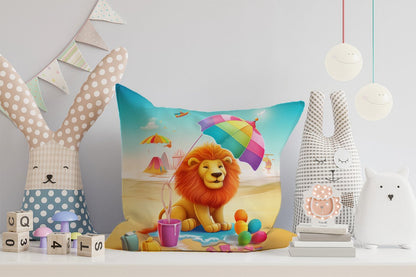 Lion On A Beach Holiday Cushions
