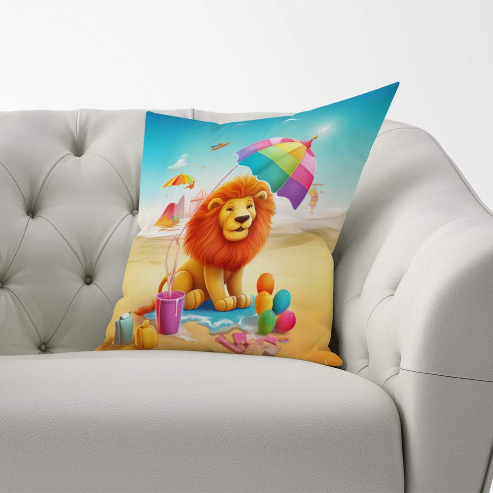 Lion On A Beach Holiday Cushions