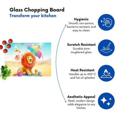 Lion On A Beach Holiday Glass Chopping Board