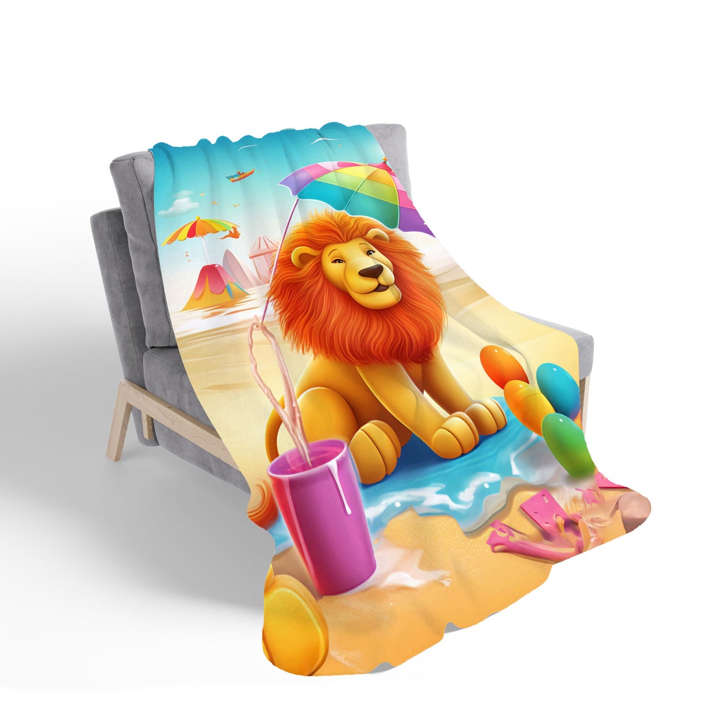 Lion On A Beach Holiday Sherpa Blanket